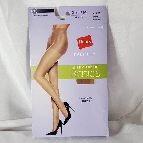 Hanes Premium Silky Sheer Basics Control Top Pantyhose X Large Natural 20 Sheer - Picture 1 of 6